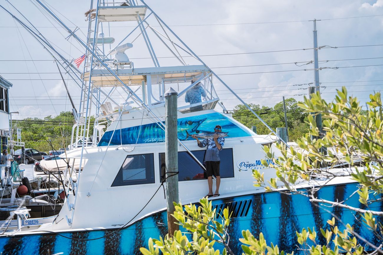 The Poppa Wahoo, the family Hatteras sportfisher, tied up at Three Waters Resort Marina in Islamorada
