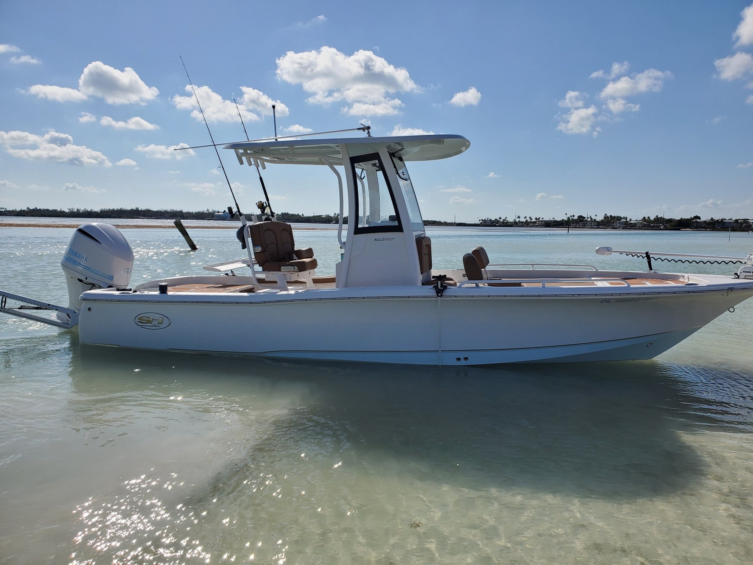 Capt. Brian Epstein's 25 foot Sea Hunt bay boat on the flats off Key Largo