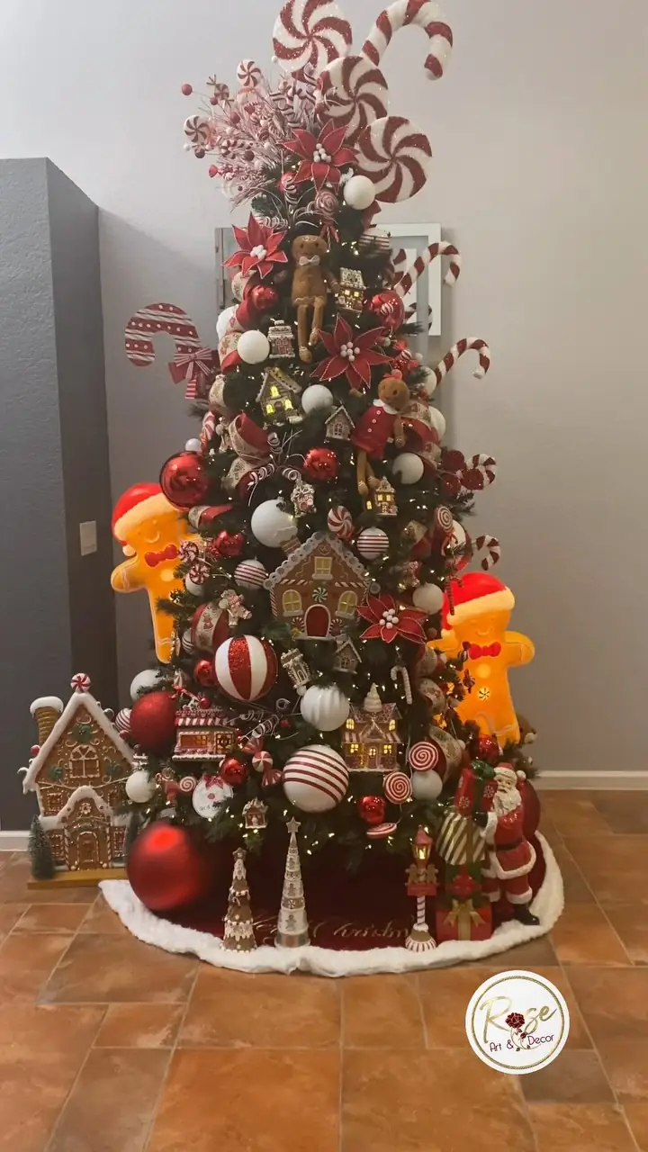 Gingerbread and candy cane themed Christmas tree
